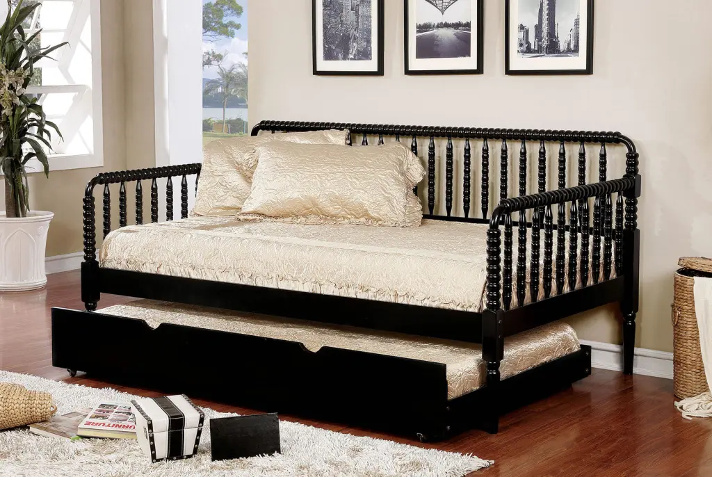 Black Wooden Twin Day Bed One---Kind Design Railing Headboard Platform Bed kanepe