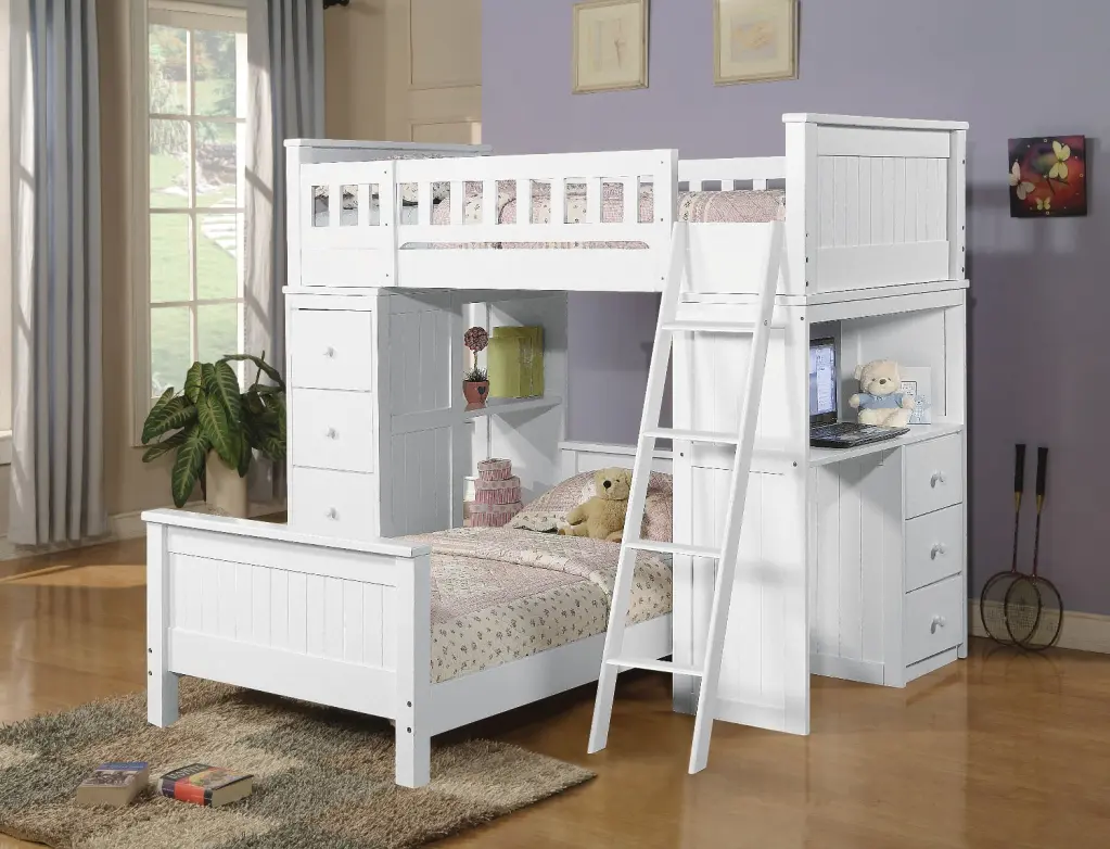 White Twin Loft Bed Desk And Chest Particle Board Construction furniture max
