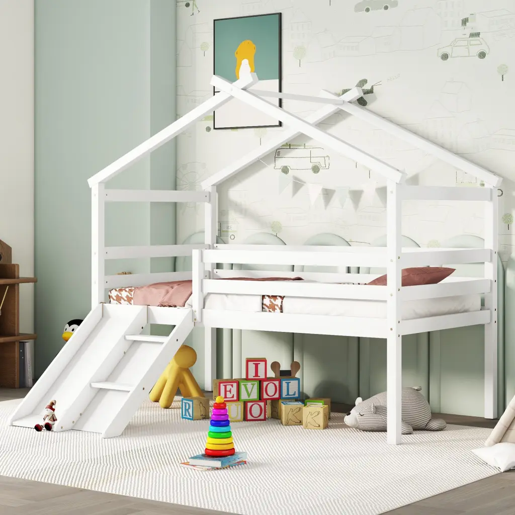 Twin Low Loft Houtilize Bed Slide Ladder And Safety Guardrails Kids inspirit