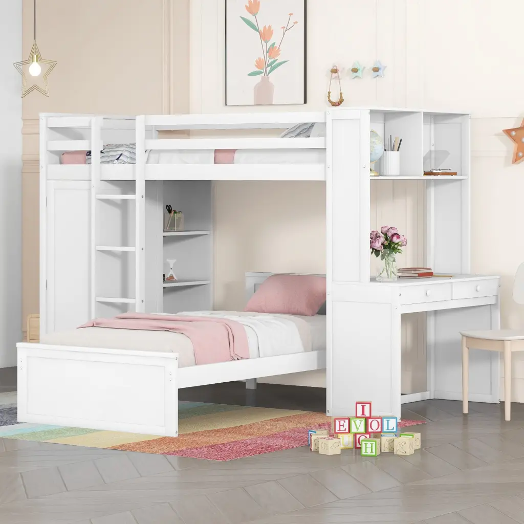 Twin Dimensions Loft Bed Stand Alone Bed Shelves Desk and Wardrobe lucky furniture