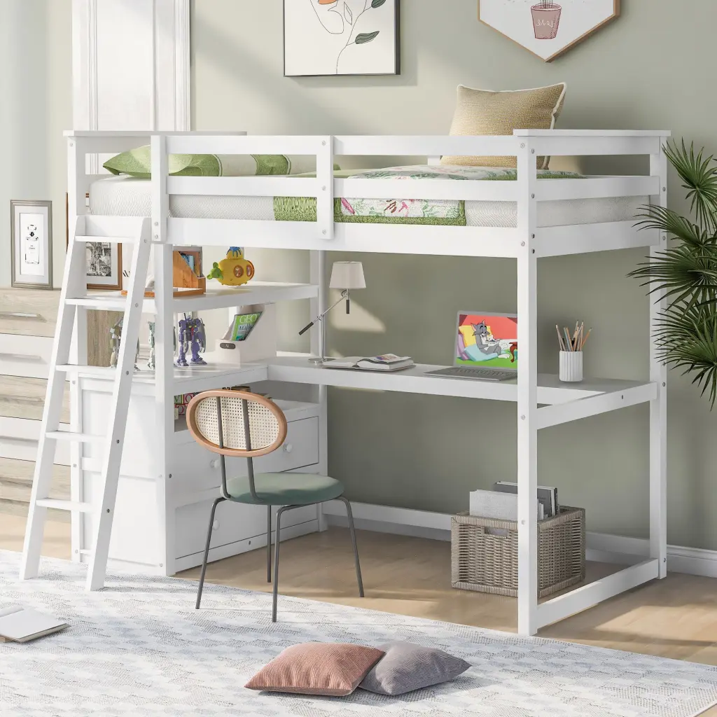 Twin Dimensions Loft Bed Desk And Shelves Two Constructed Drawers White wm store