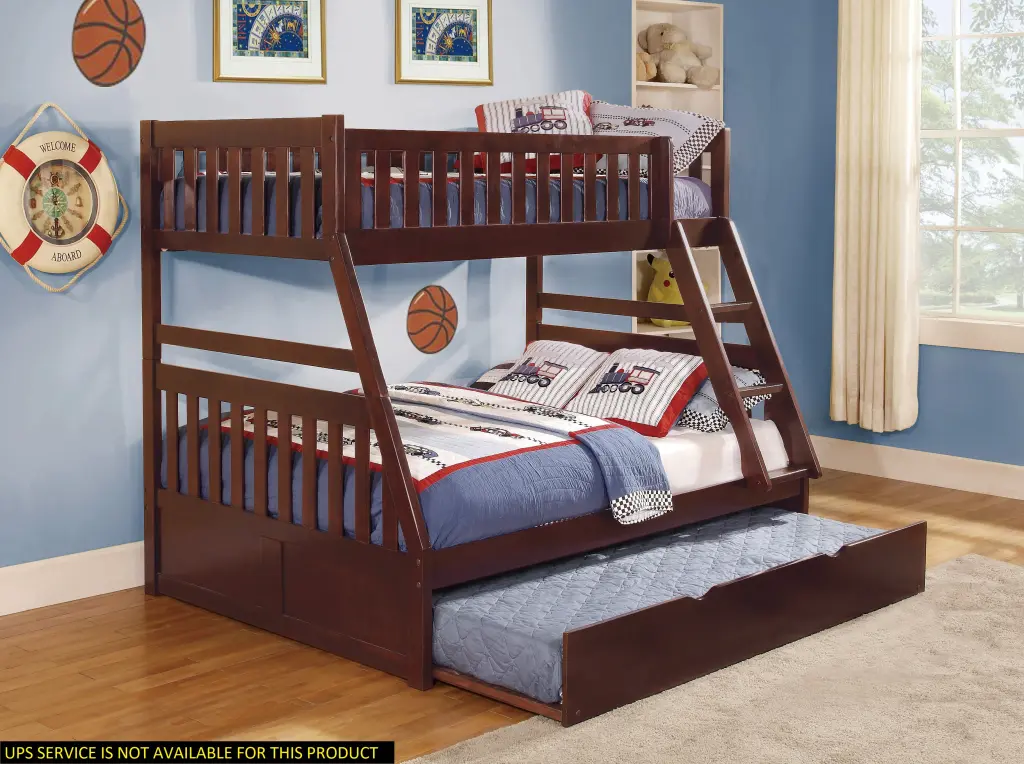 Twin Full Bunk Bed Trundle Dark Cherry Finish Timberen Space Saving Kids Bed kanepe