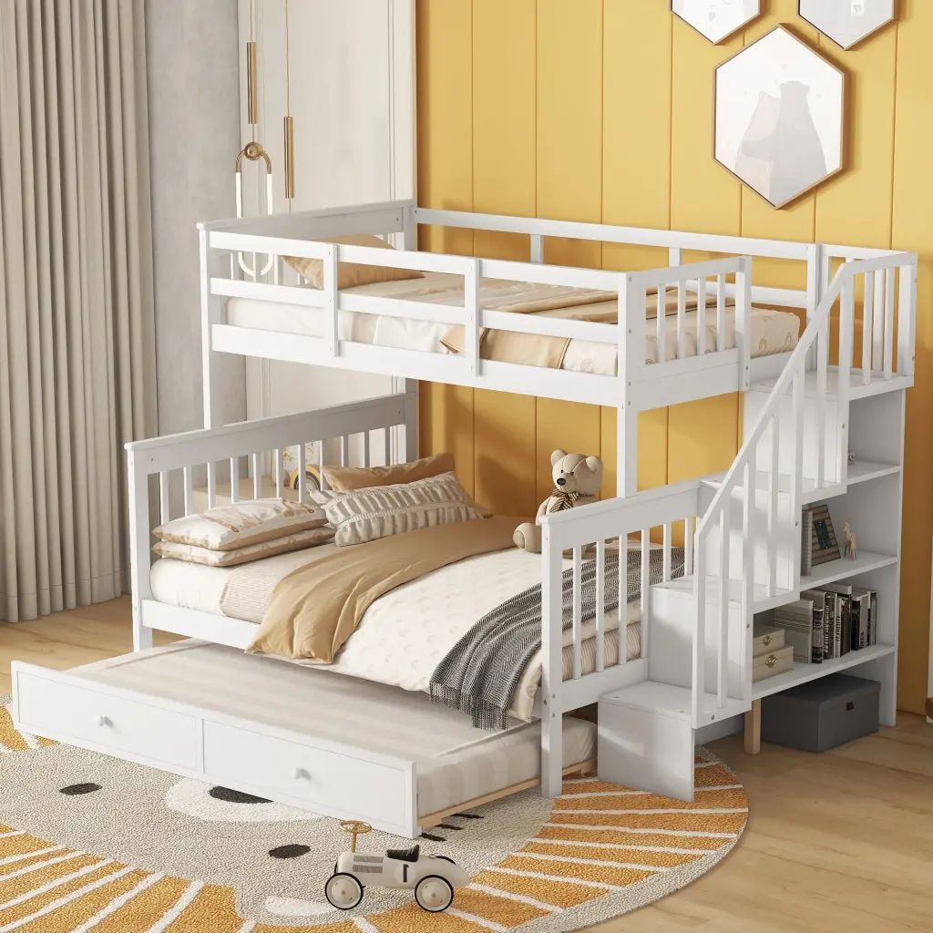 Twin Over Full Bunk Bed Trundle Storage and Guard Rail lucky furniture