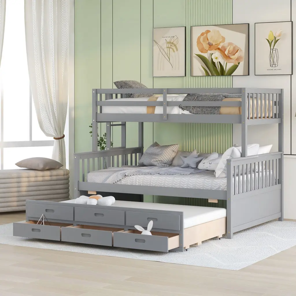 Twin Over Full Bunk Bed Trundle - Separable Design Space Saving lucky furniture