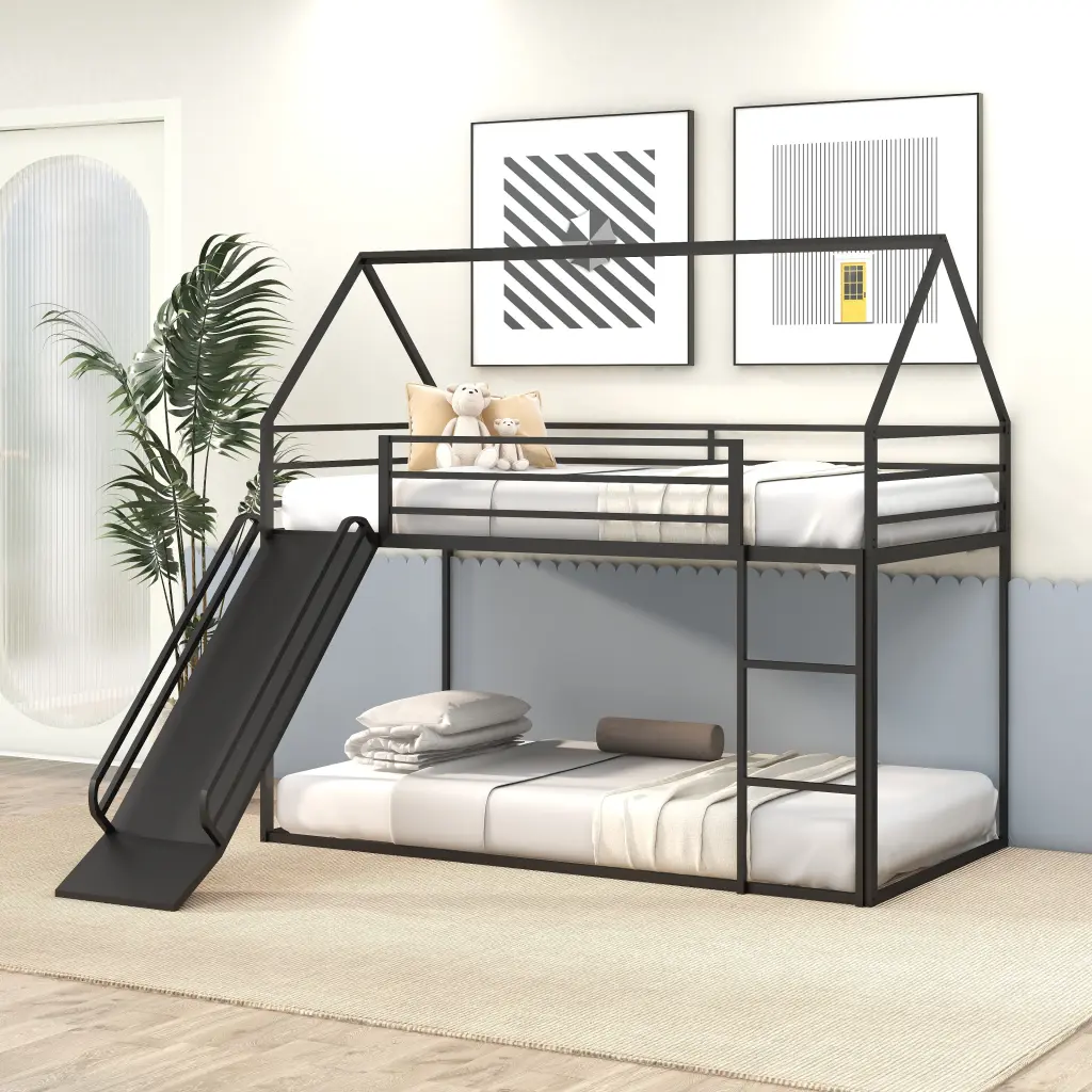 Twin Over Twin House Bed Ladder And Slider Twin Black Alloy Metal dream link