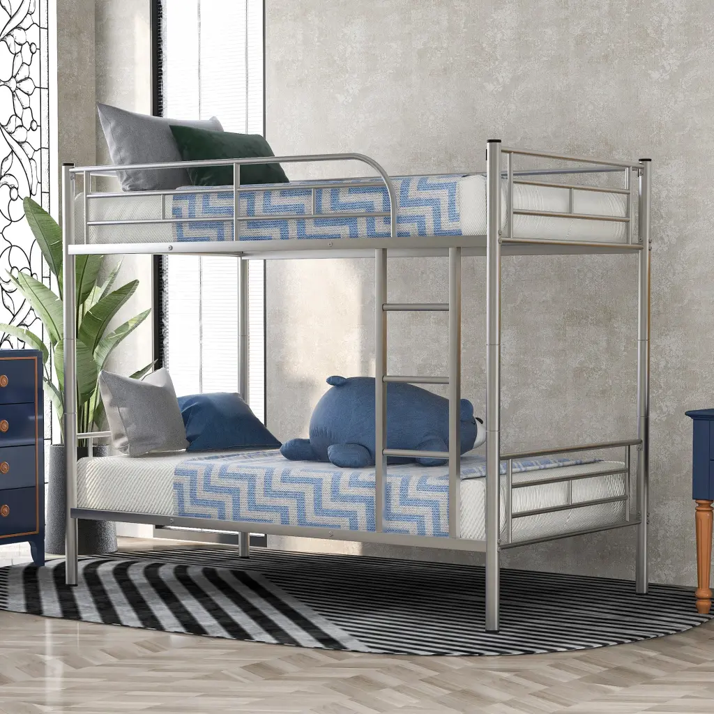 Twin Over Twin Metallic Bunk Bed Shiny Metal lucky furniture