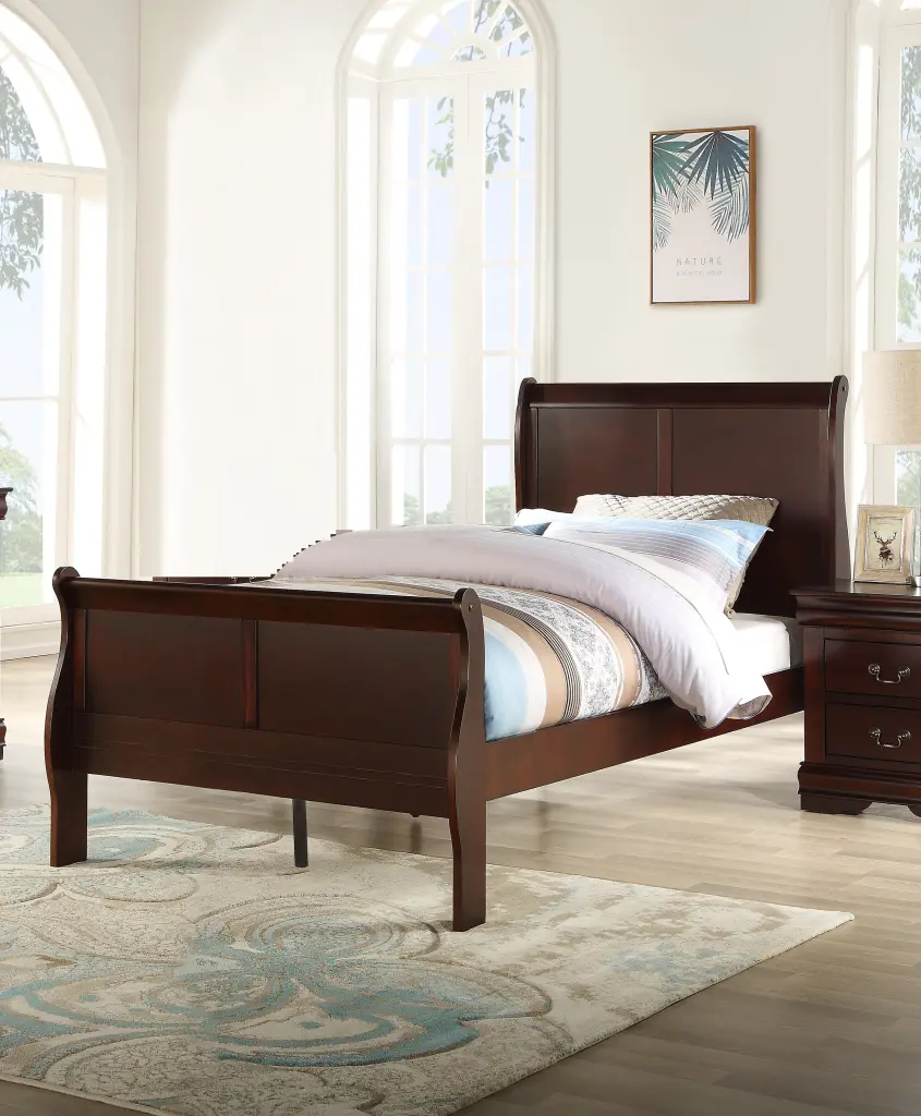 Louis Phillipe Twin Size Youth Panel Sleigh Bed Brown Cherry Finish kanepe