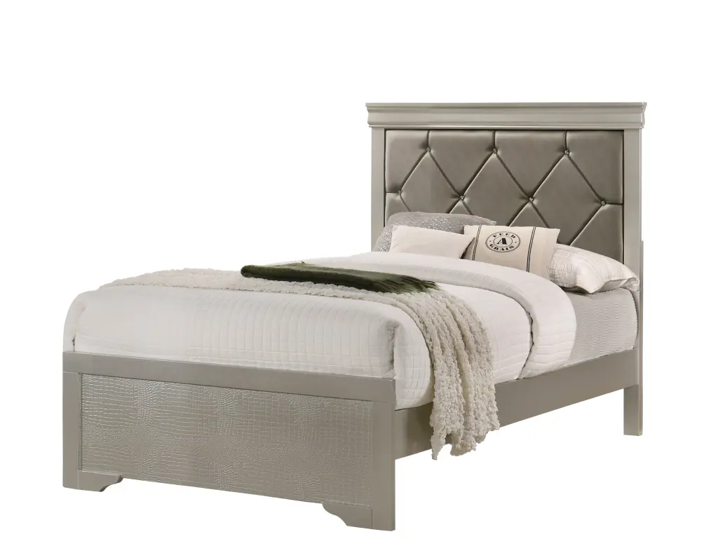 Modern 1Pc Beige Champagne Finish Twin Size Panel Youth Bed Wooden Crafted Frame kanepe