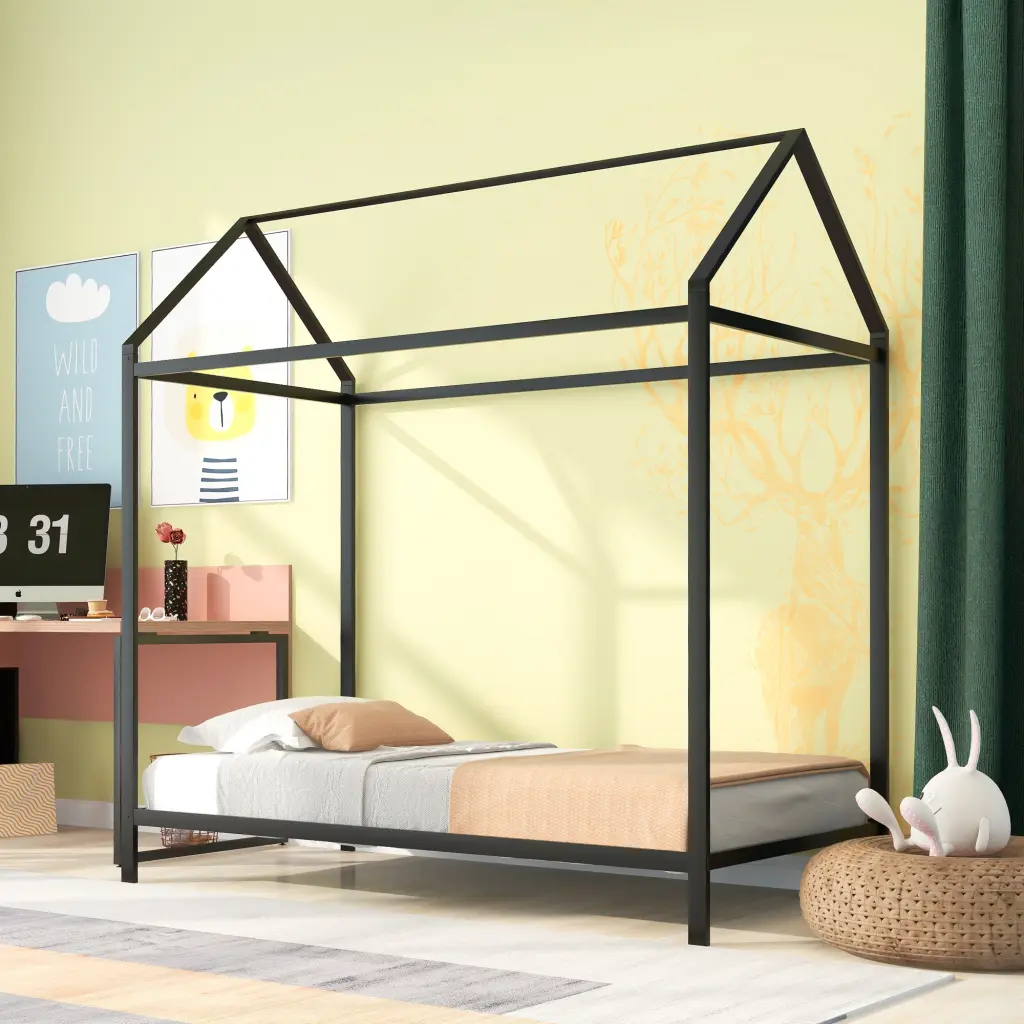 Houtilize Twin Size Metal Platform Bed Frame Floor Bed Kids lucky furniture