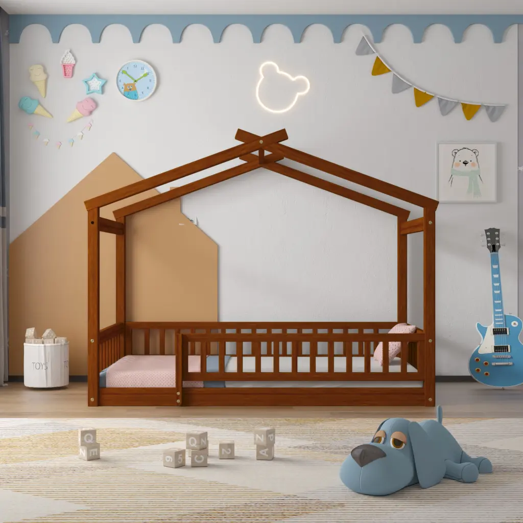 Twin Dimensions Wood Bed Houtilize Bed Frame Fence Kids Teens Girls lucky furniture