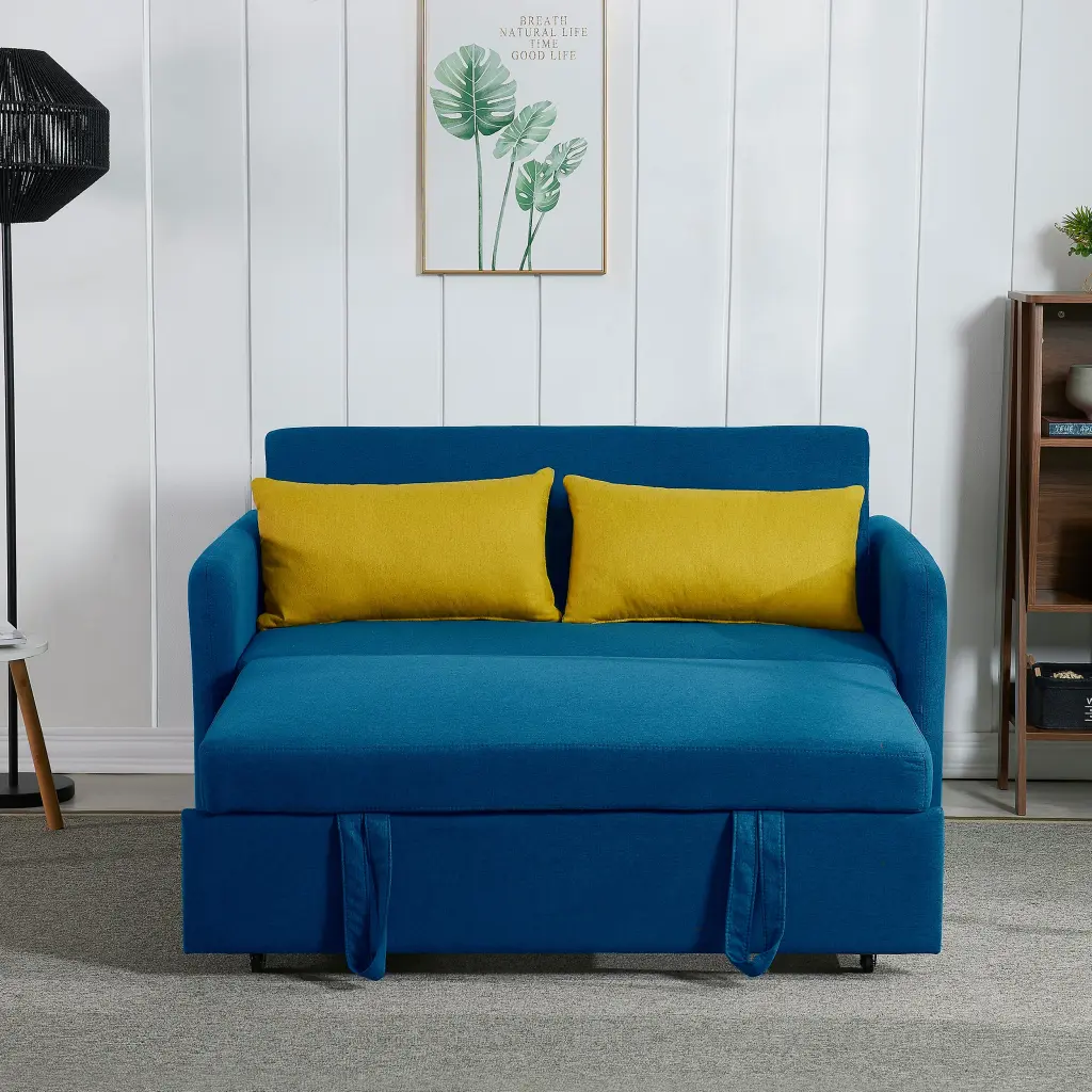 Twins Sofa Bed Blue Material Retro Blue Foam Material Convertible Sleeper Sofa hdf store