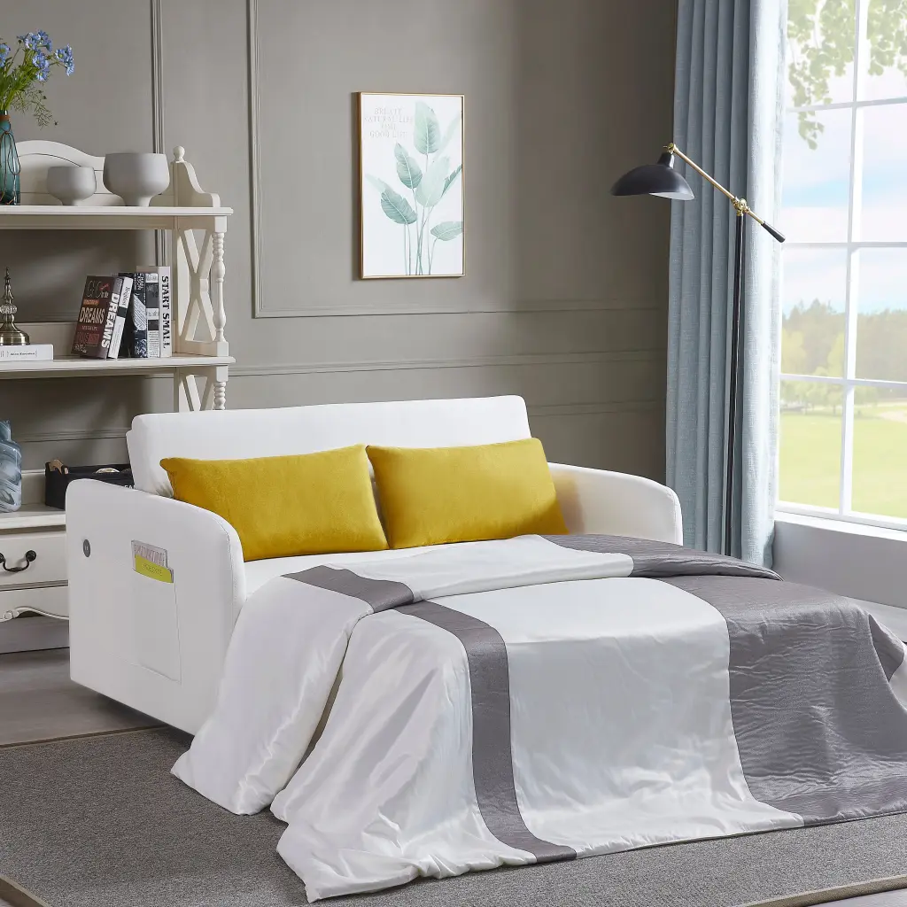 Twins Sofa Bed Cream White Fabric Cream White Foam Fabric hdf store