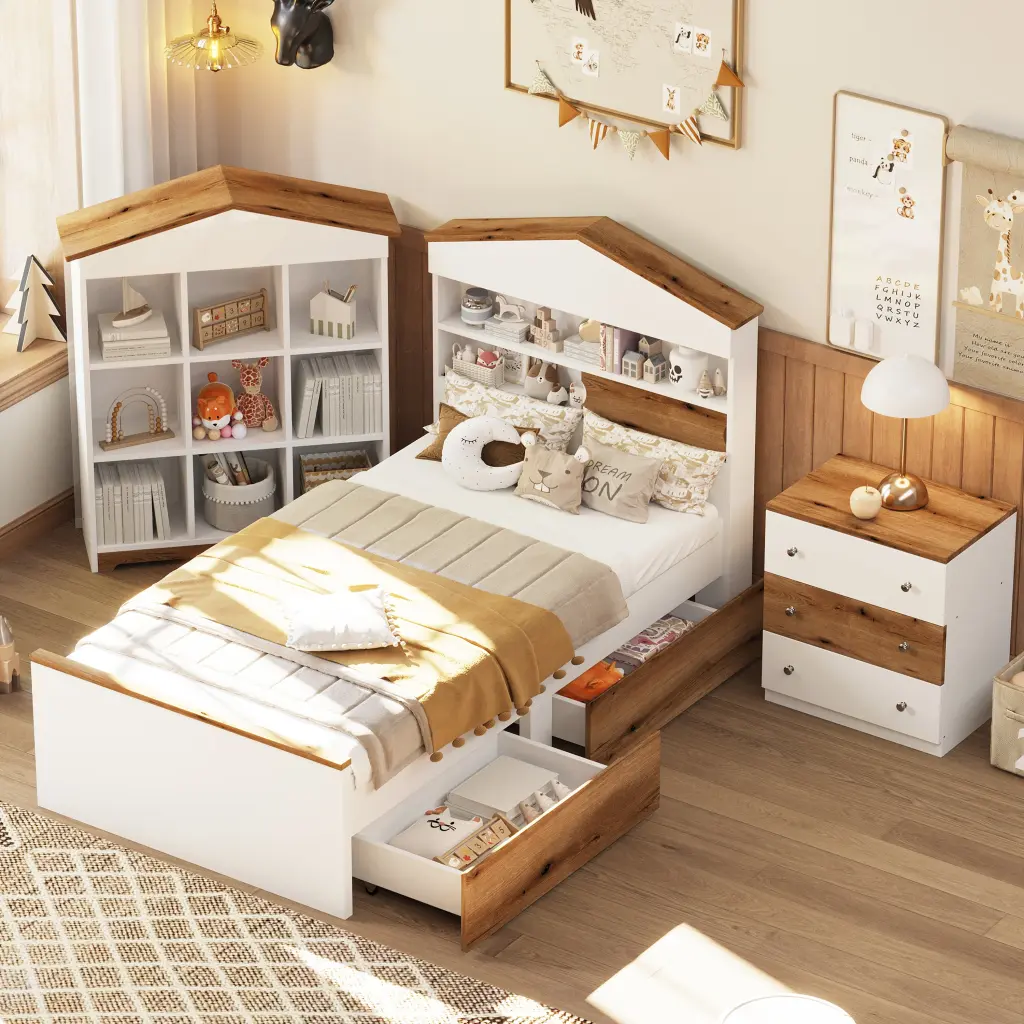 3 Piece Twin Size Bedroom Set Storage Influenced Houtilize Wooden Design homey life