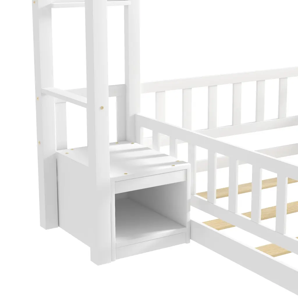 Twin Size House Style Headboard Floor Bed Fence Guardrails No Box Spring inspirit