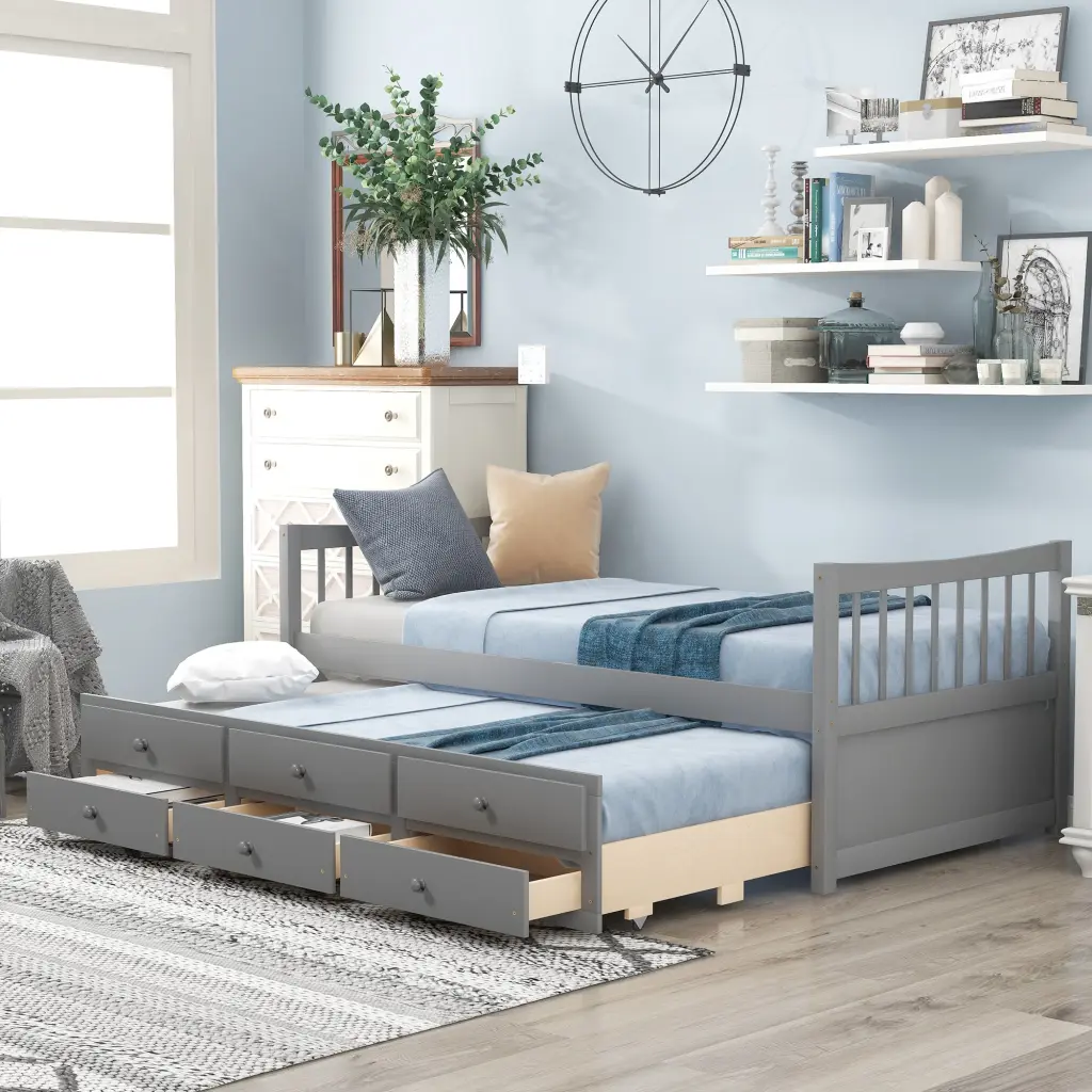 Gray Twin Size Daybed Trundle and Drawers Extra Storage lucky furniture