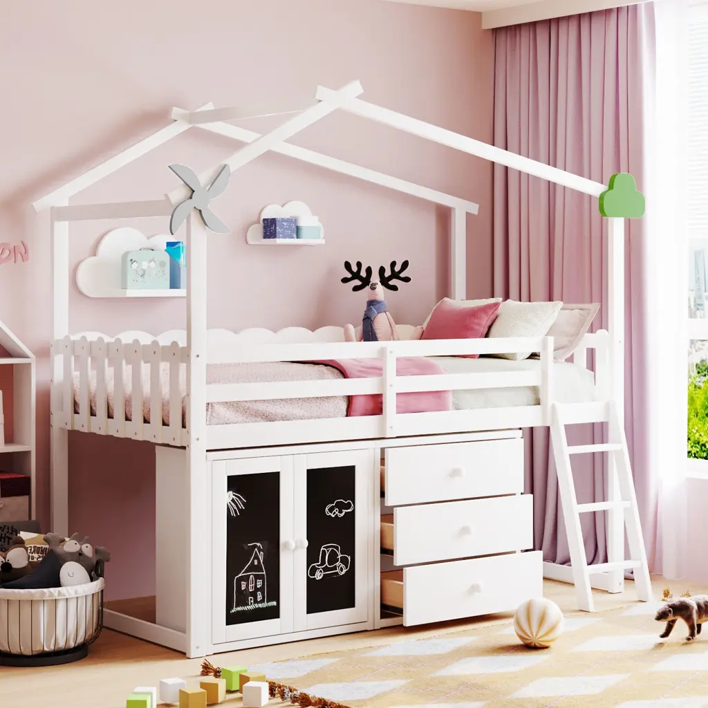 Twin Dimensions Houtilize Bed Cabinet And Drawers White Plywood lucky furniture