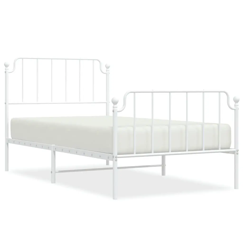 Metal Bed Frame without Mattress Footboard White 39.4x74.8 Inches