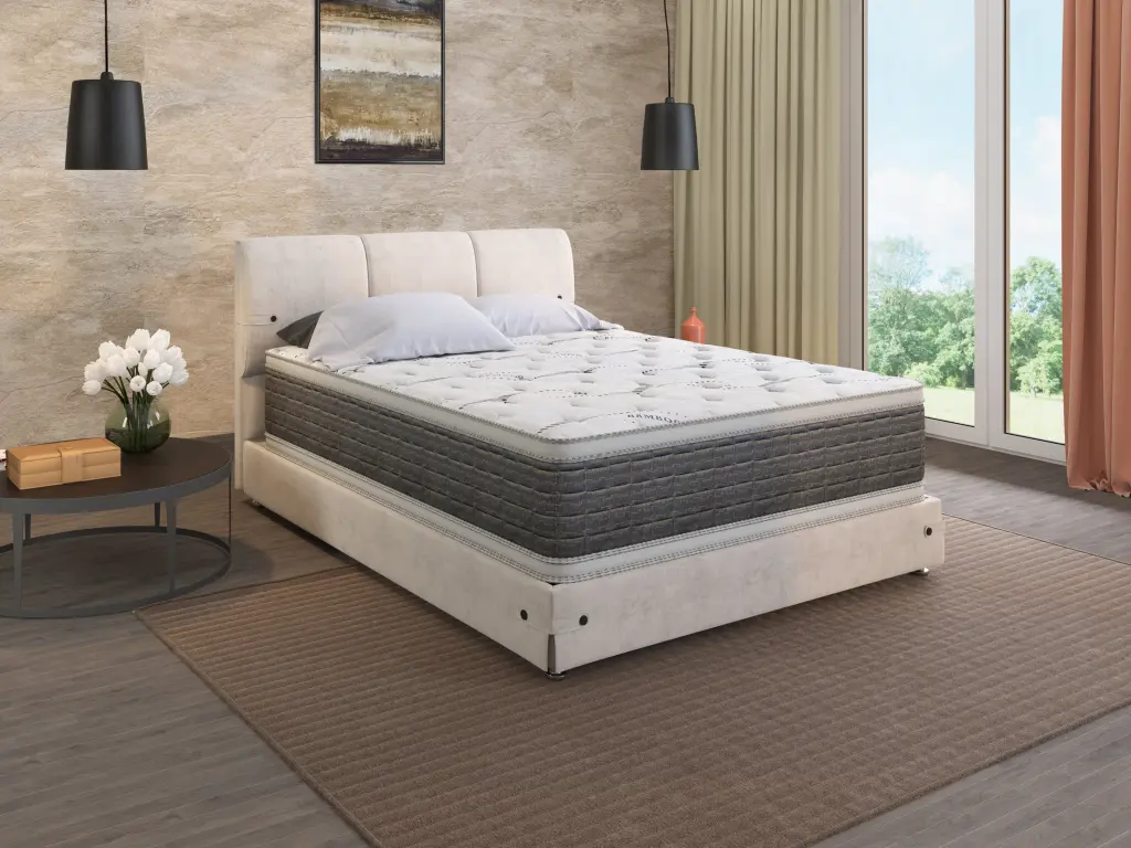 14.5 Inch Dream Flex Two Sided Pillow Top Twin XL Mattress White and Gray b2712