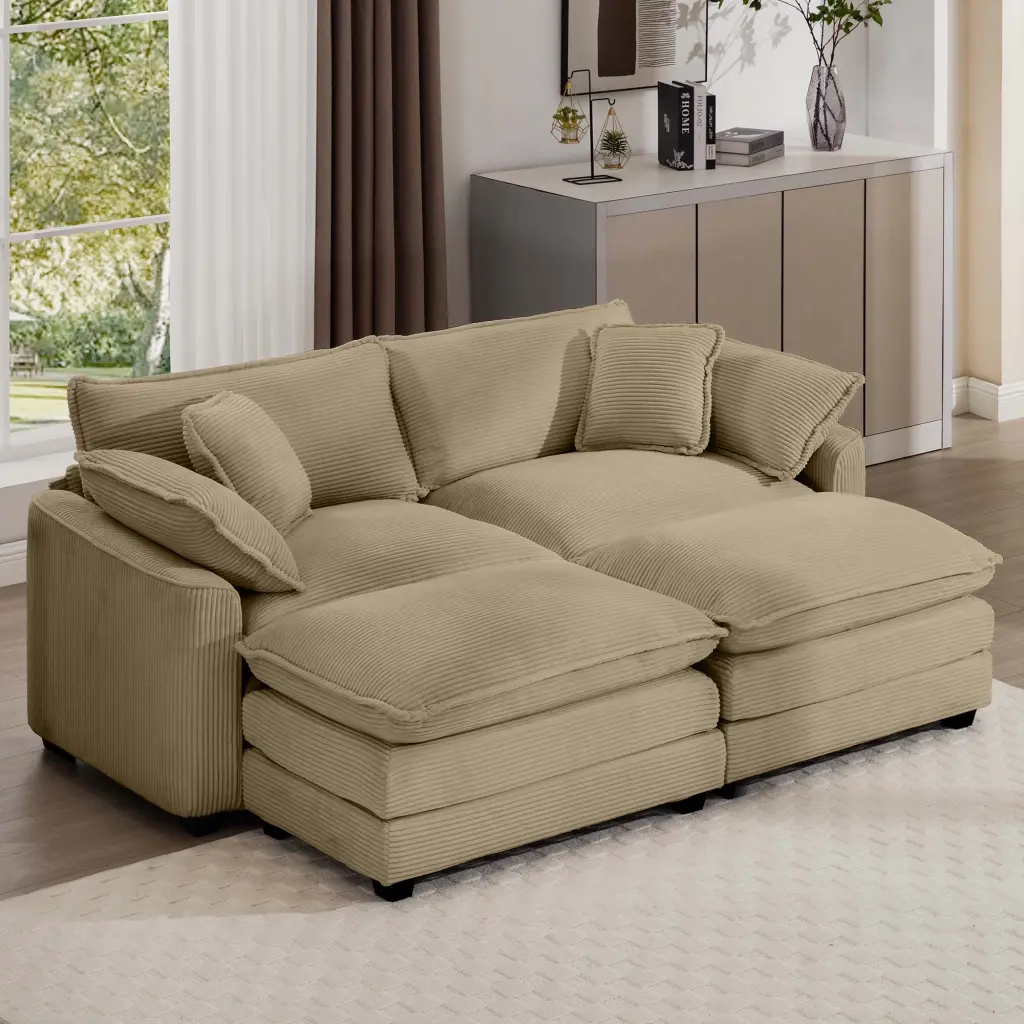 Corduroy Two Seater Sofa 2 Footrest 2 Seater Sofa Ottoman Living Room ui furniture