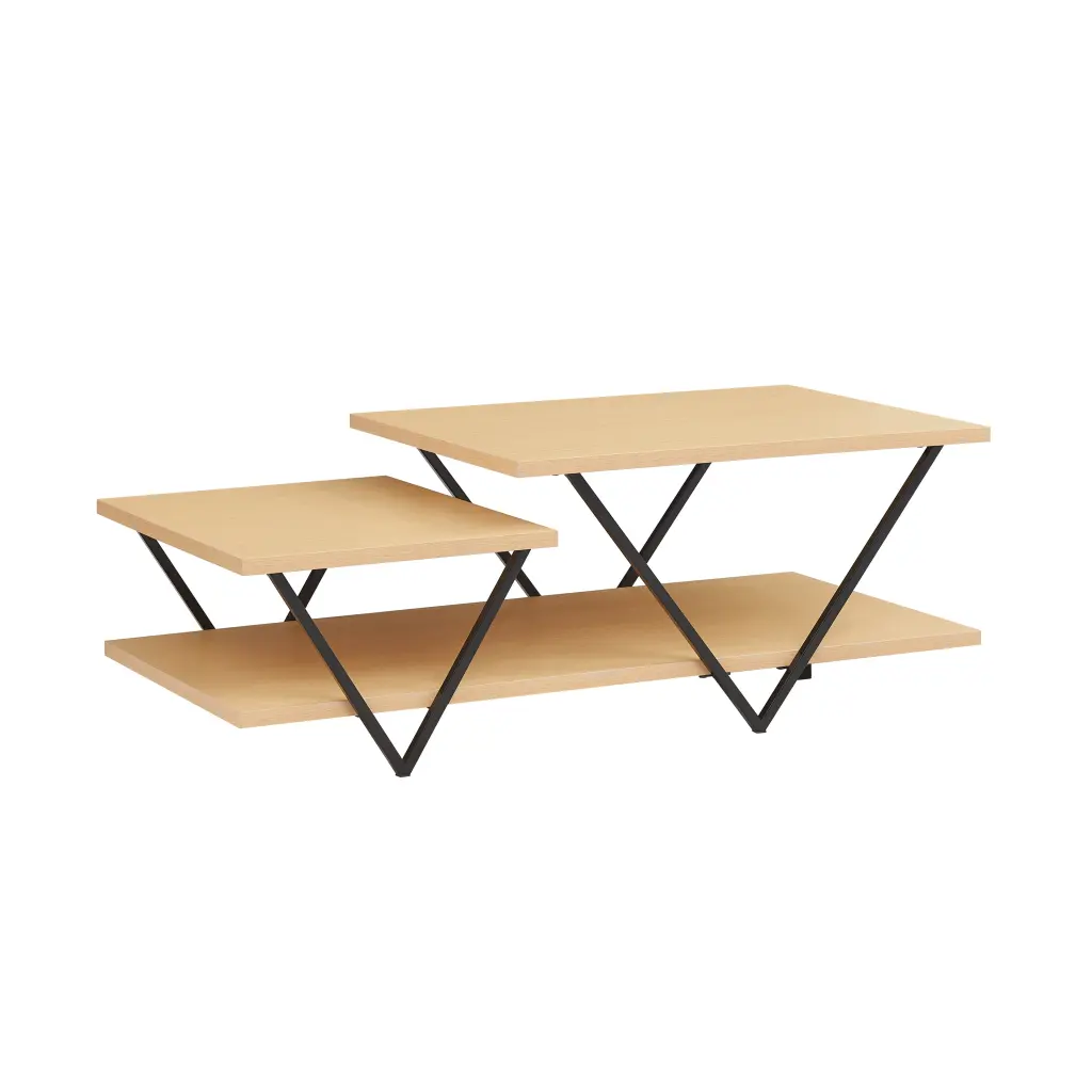 48 Inch 2 Tier Coffee Table Bottom Shelf, V Influence Black Metal Frame royal hampton