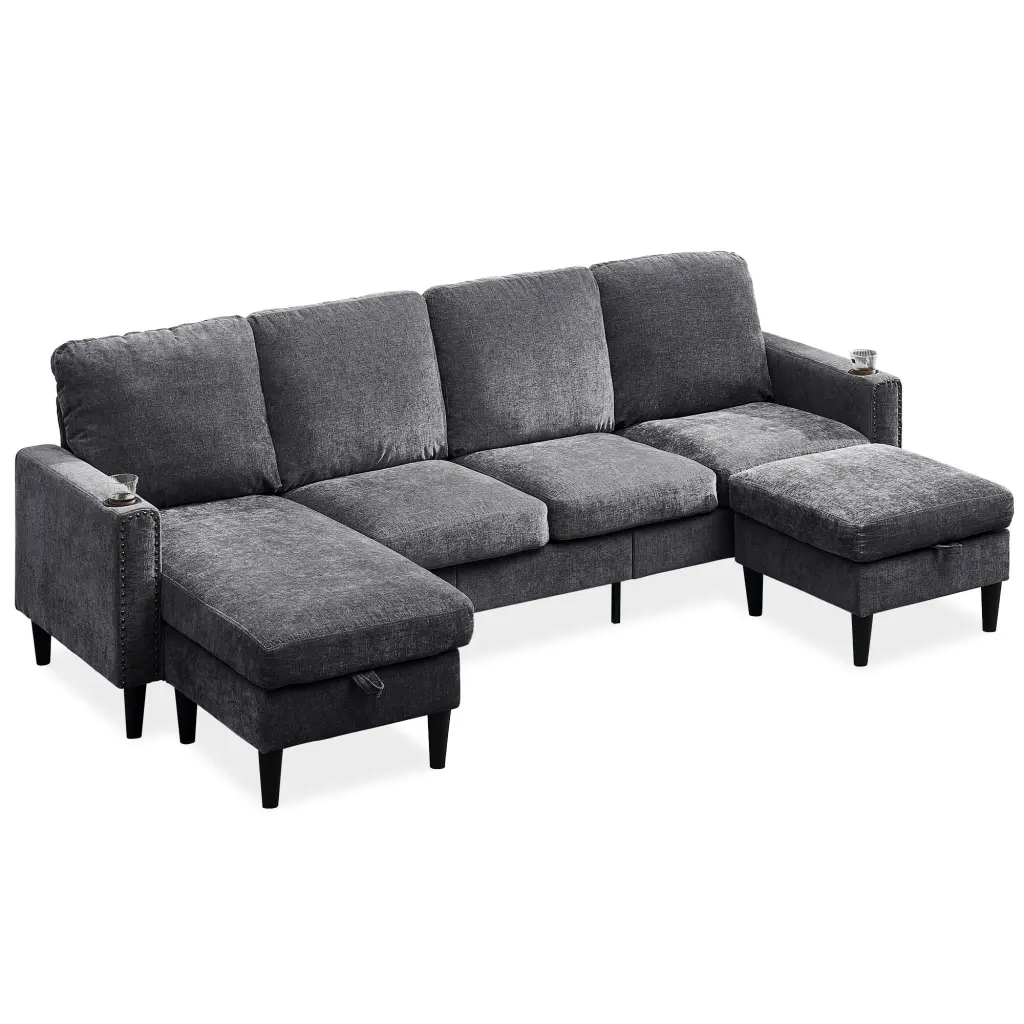 Chenille Sectional Sofa U Shaped Sofa Couch High Density Memory Foam Cushions bn smart home w1164