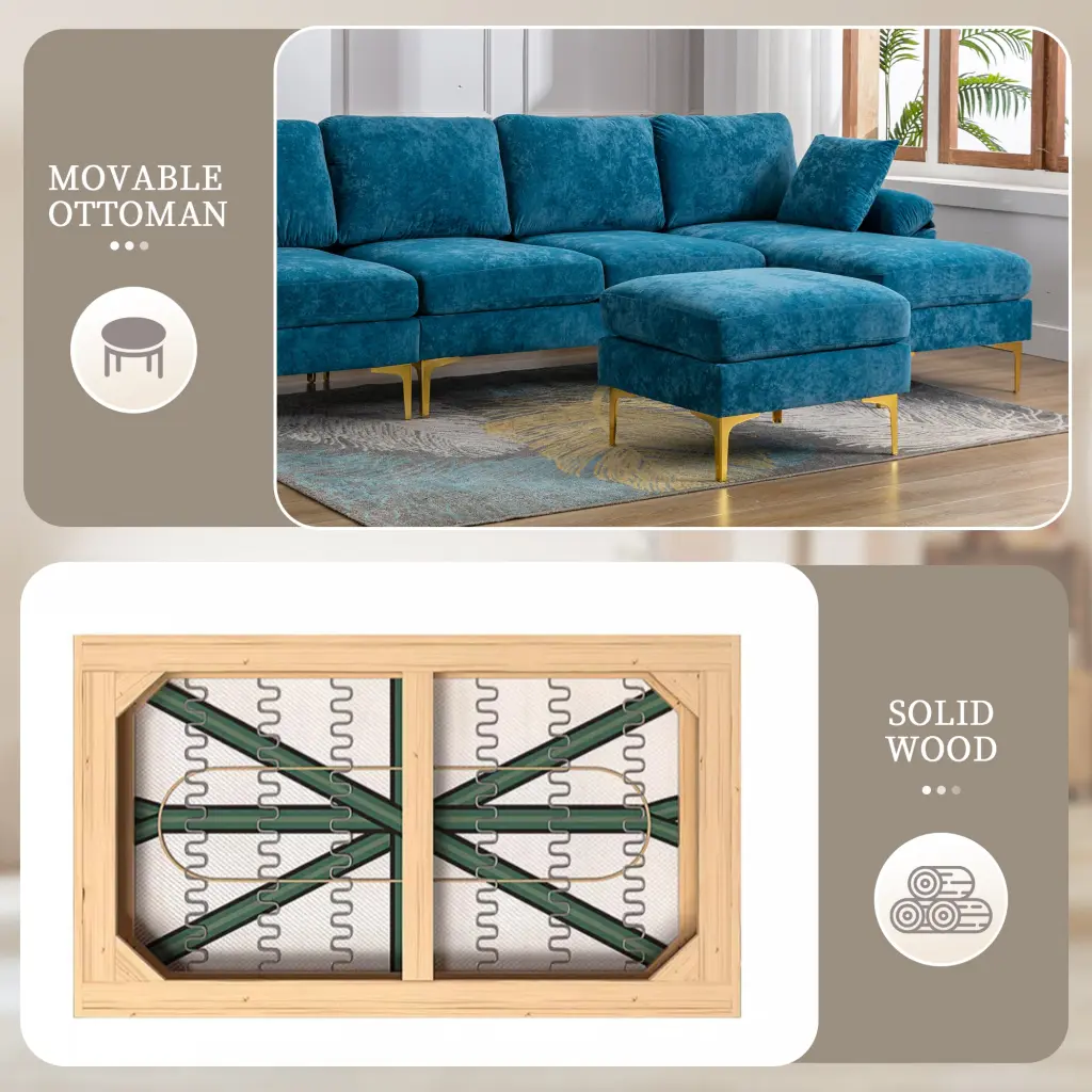 Coolmore U Influence Sectional Sofa Ottoman Reversible Sofa Couch Living Room coolmore w-395