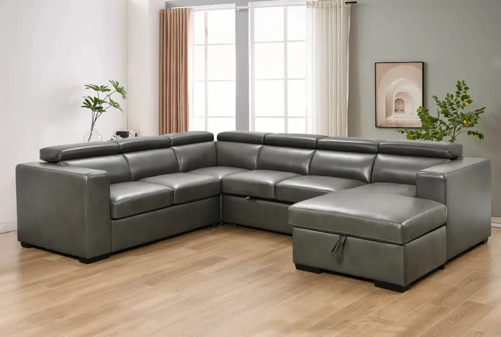123 Inch Modern U Shaped 7 Seat Sectional Sofa Customizable Headrest happy home