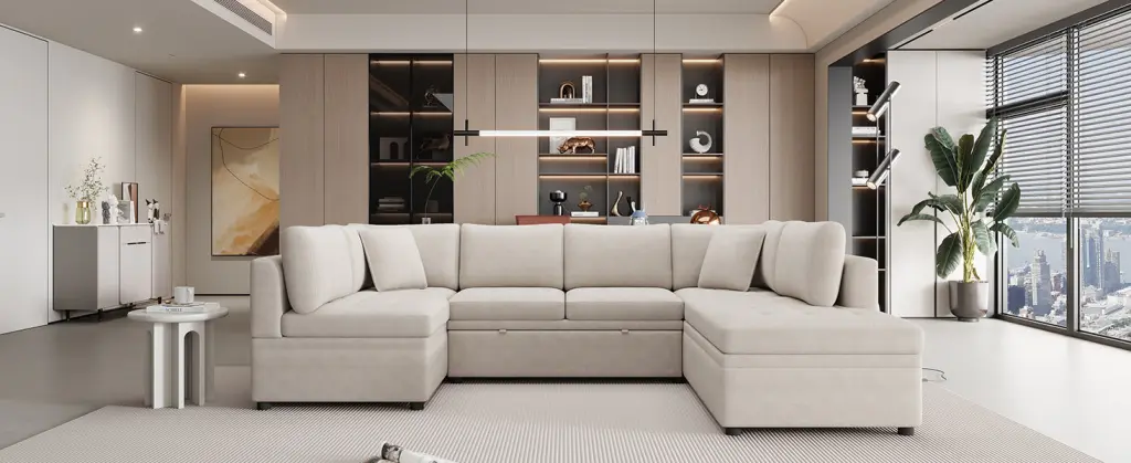 117.3 Inch Oversized U Shaped Sectional Sofa Couch Pull Out Sofa Bed oris fur.