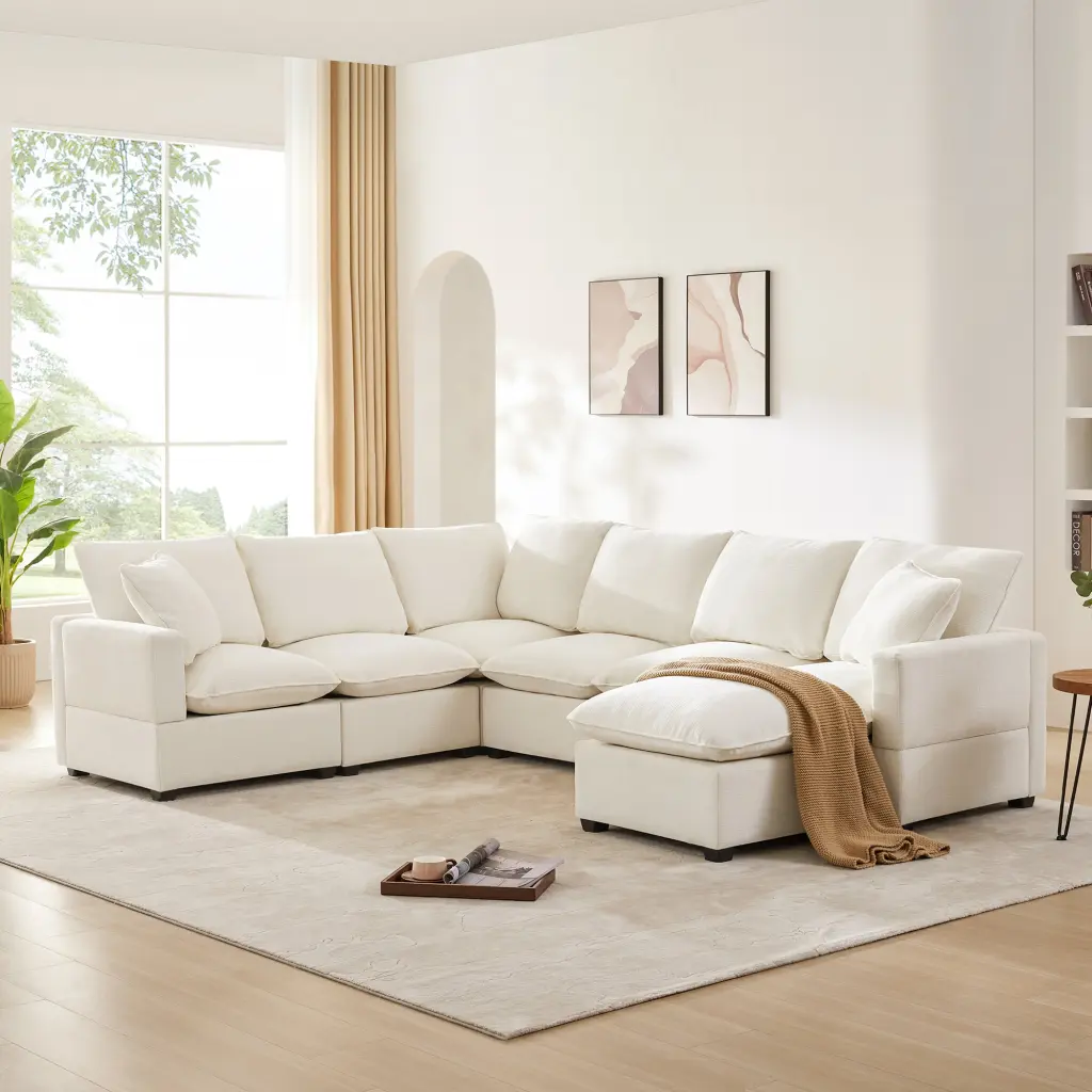 110x84 Inch Modern U Shape Chenille Sectional Sofa 7 Seats rnb
