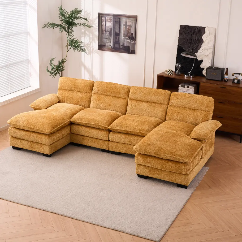 U Shaped Profile Sofa Set Two Single Seats and Two Chaise Lounge Modu Sectional w2363