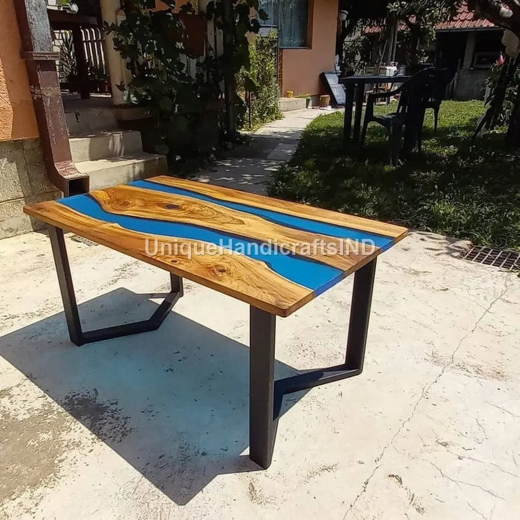 Handmade Blue Resin River Epoxy Coffee Table Indoor Outdoor Decor Unique Design DECENTHANDICRAFTS