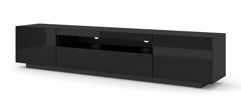 Aura 79 Universal TV Stand Cabinet Hanging or Standing Lowboard Storage Table TVs Up to 86 Inches Black High Gloss MDF Hom...
