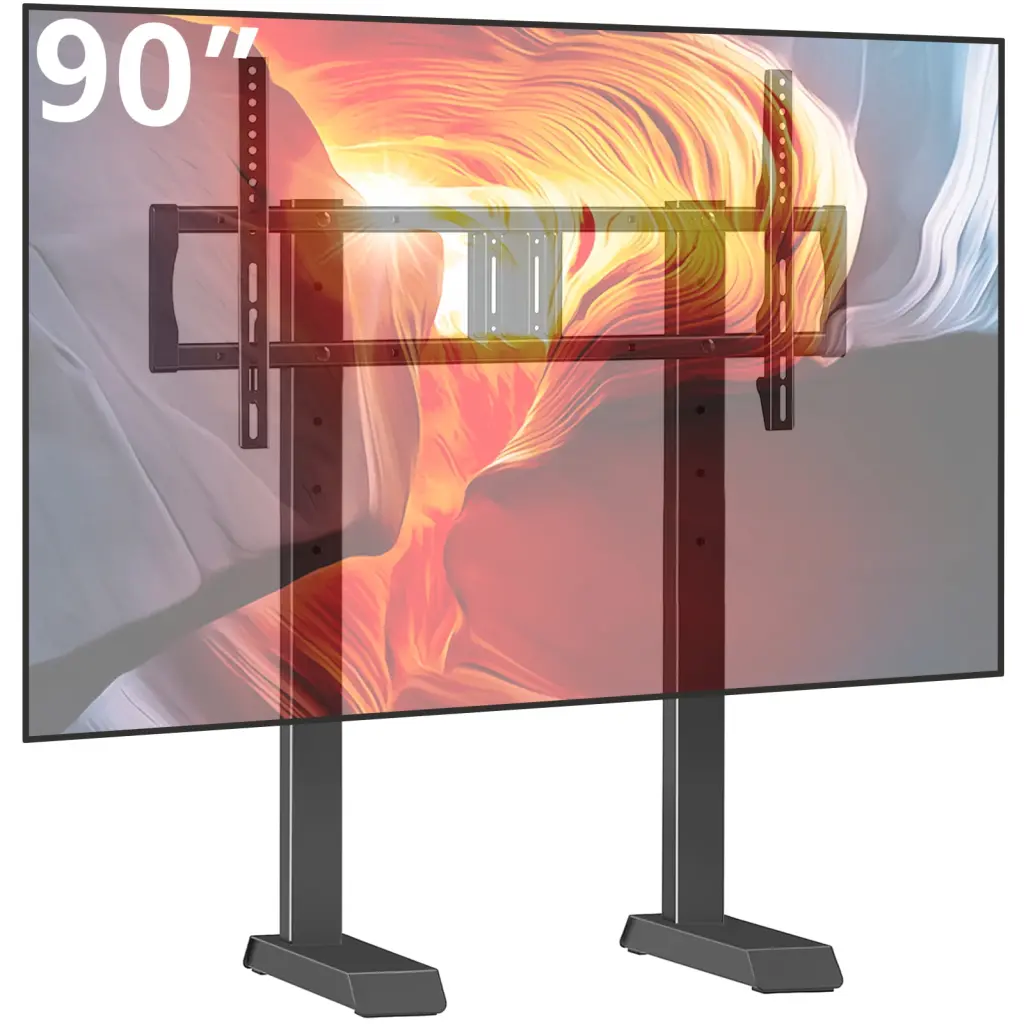 Modern Universal TV Stand Table Top Mount 55 to 90 Inch Flat Panel TVs Black Alloy Steel Leg Rfiver