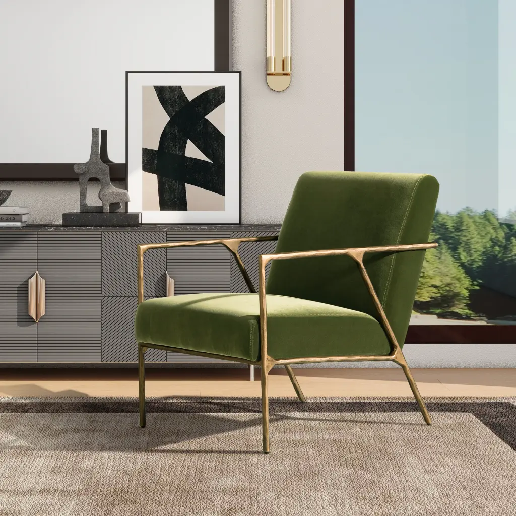 Aerin 24.5 Hammered Brass Upholstered Accent Arm Chair Olive Green Living Room jennifer taylor home