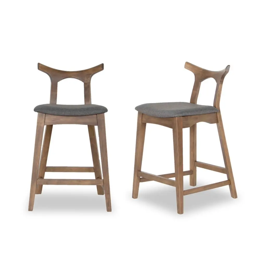 Hester Solid Wood Upholstered Square Bar Chair Set 2 Grey Fabric ashcroft furniture