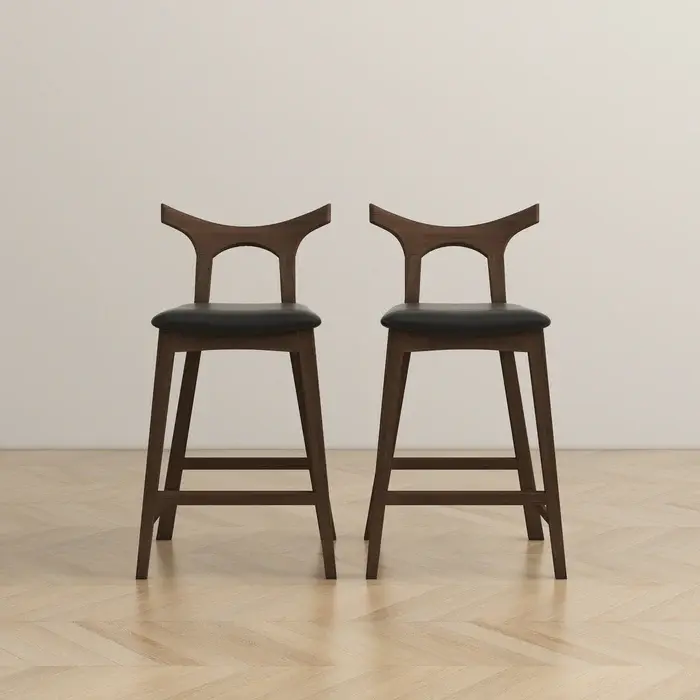 Hester Solid Timber Upholstered Square Bar Chair Set 2 Black and Brown ashcroft furniture