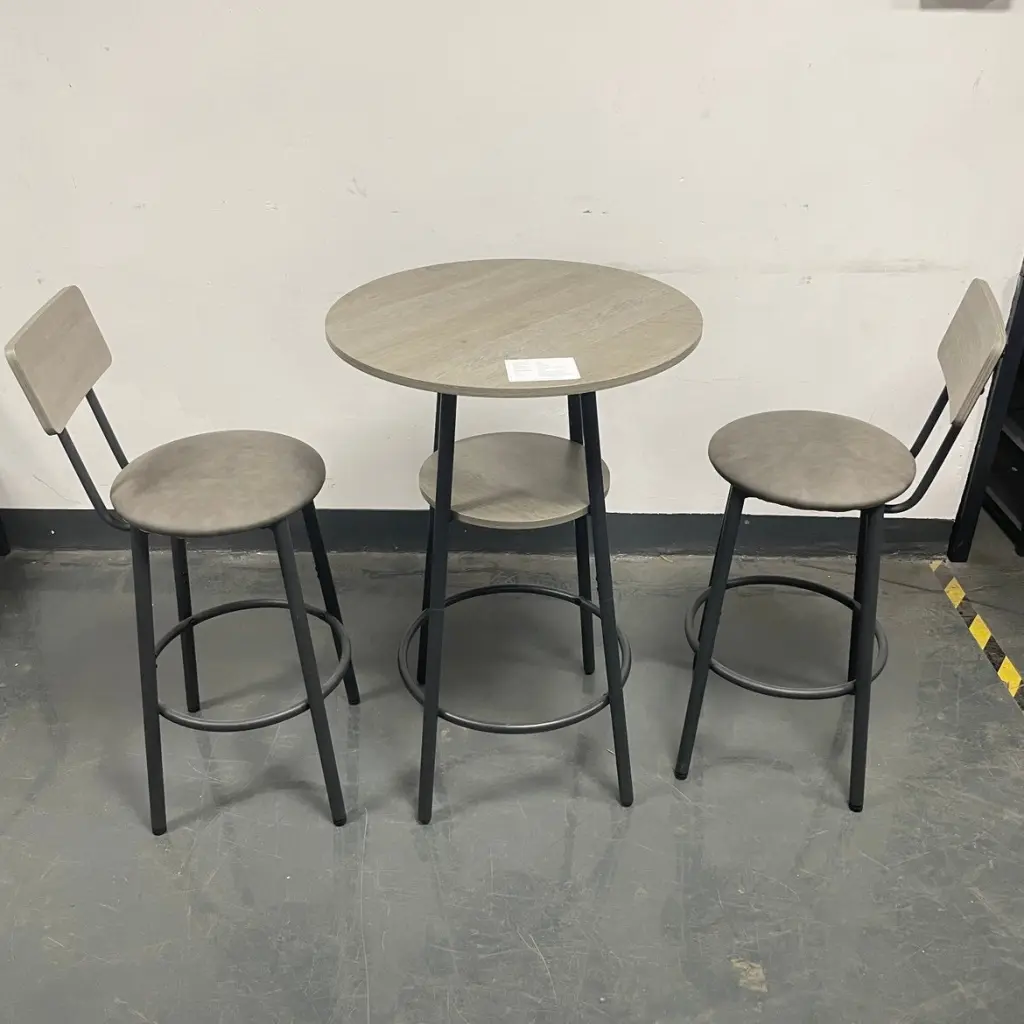 Round Bar Stool Set Shelf and Upholstered Backrest Grey rnb