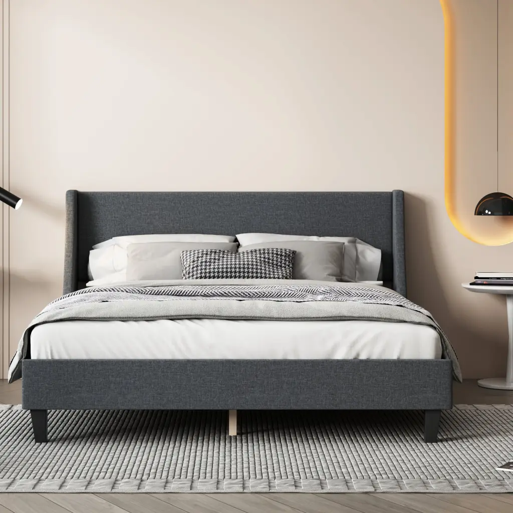 Queen Dimensions Bed Frame Upholstered Bed Frame Platform Non Customizable Headboard sarkozy