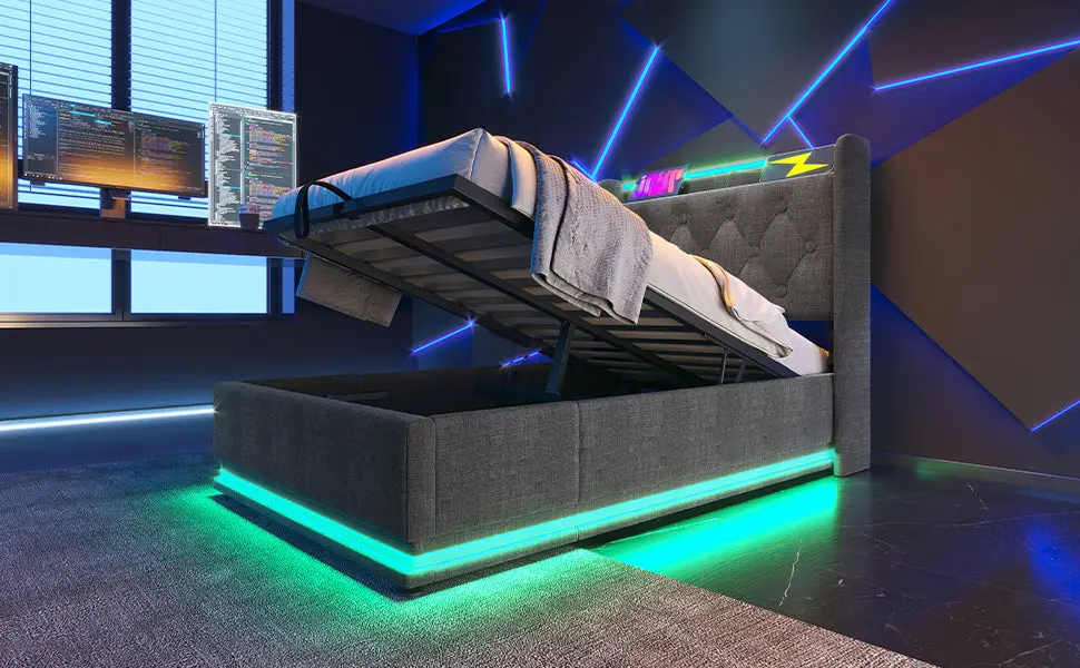 Twin Dimensions Upholstered Bed 360 Surround LED Function and Remote Control artistry at home