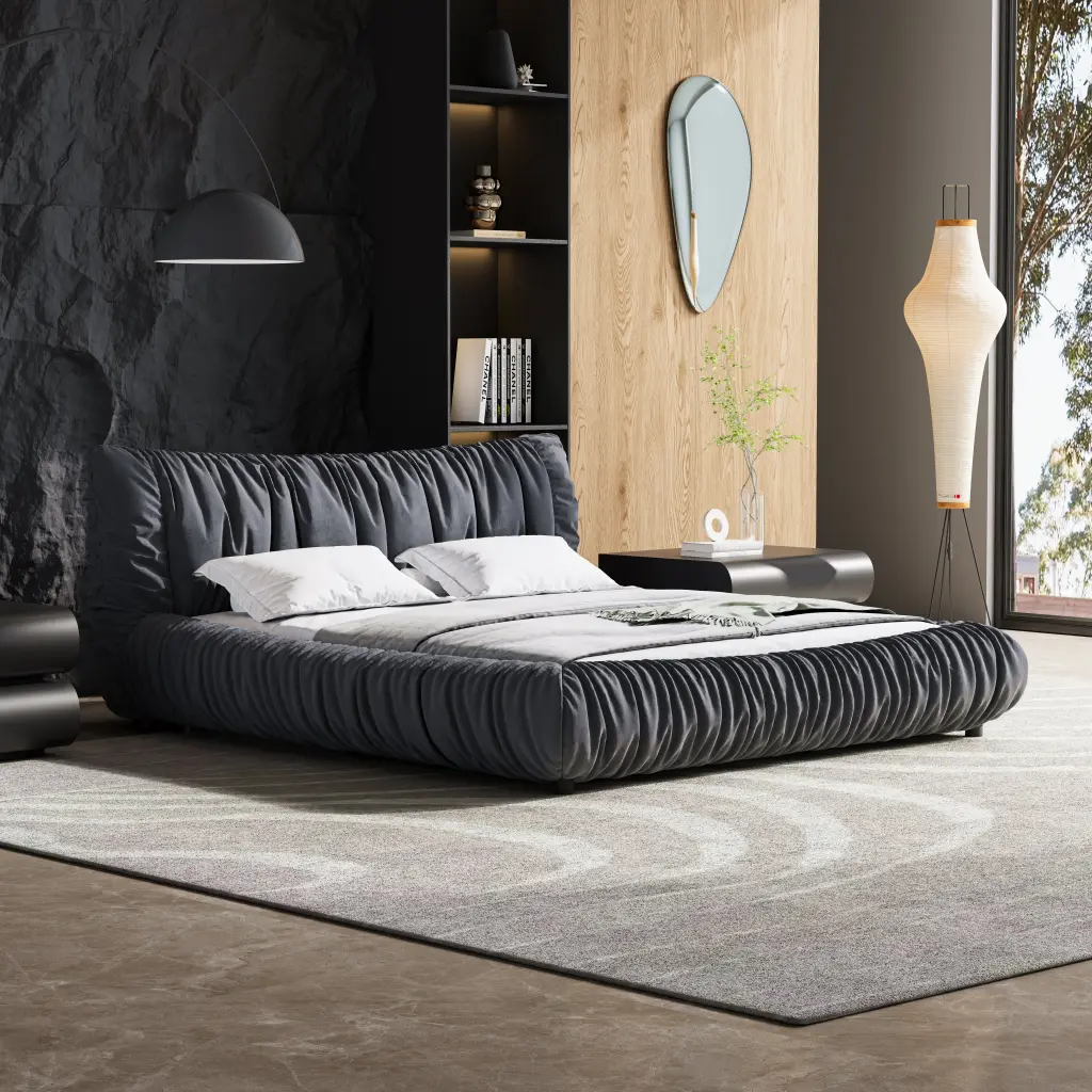 King Size Premium Upholstered Platform Bed Removable Cushion Headboard bobby furniture