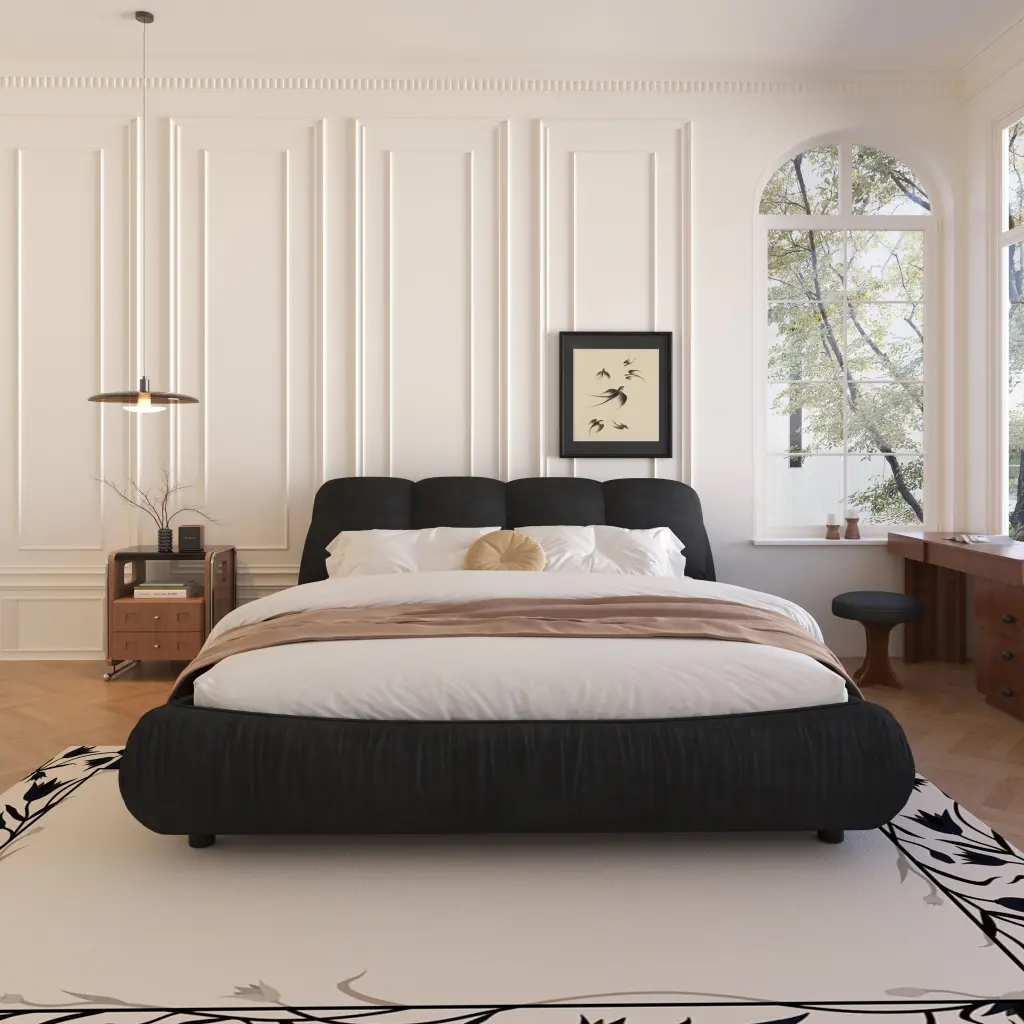 Queen Size Premium Upholstered Platform Bed Oversized Padded Headboard bobby furniture