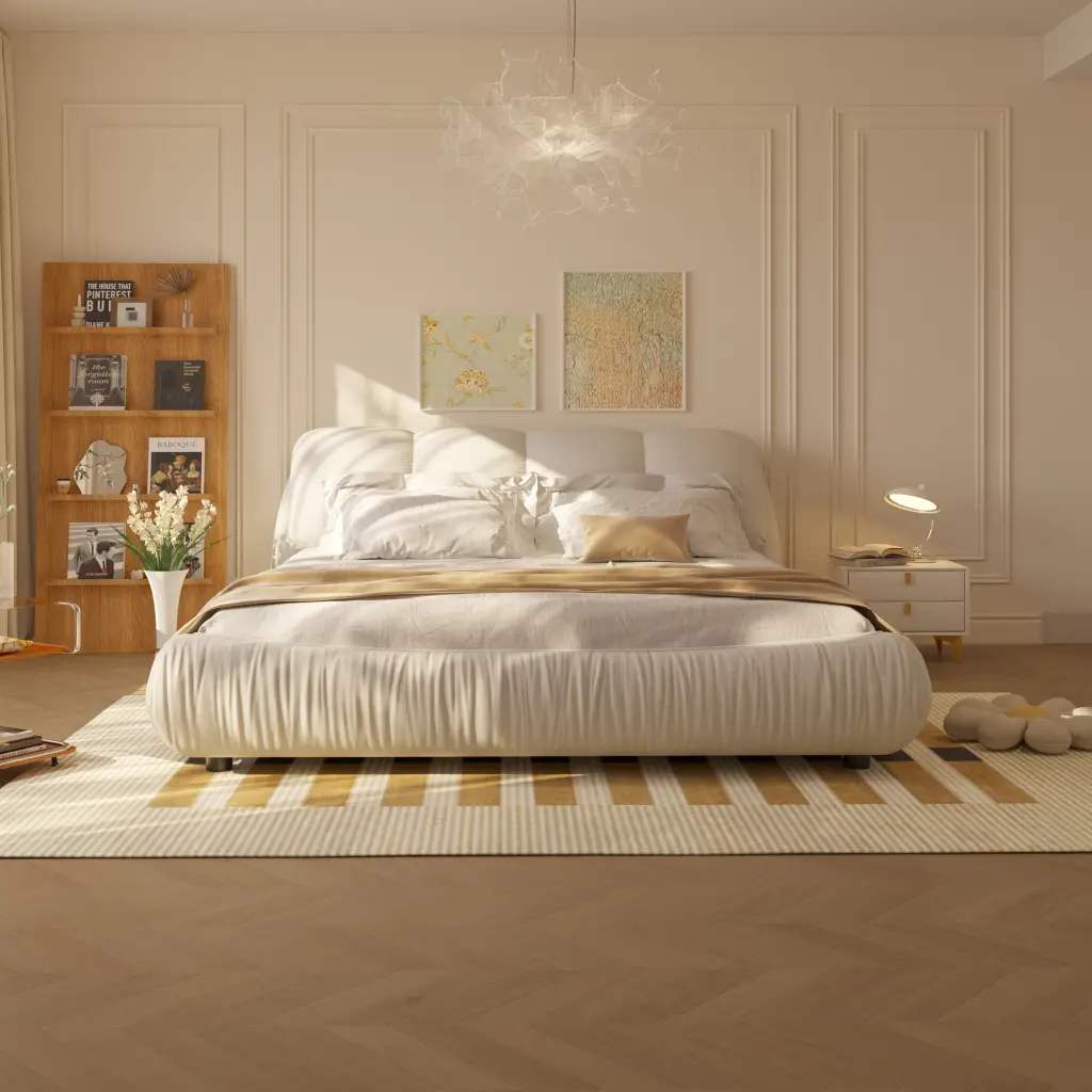 Queen Upholstered Platform Bed Oversized Padded Backrest Thick Headboard bobby furniture