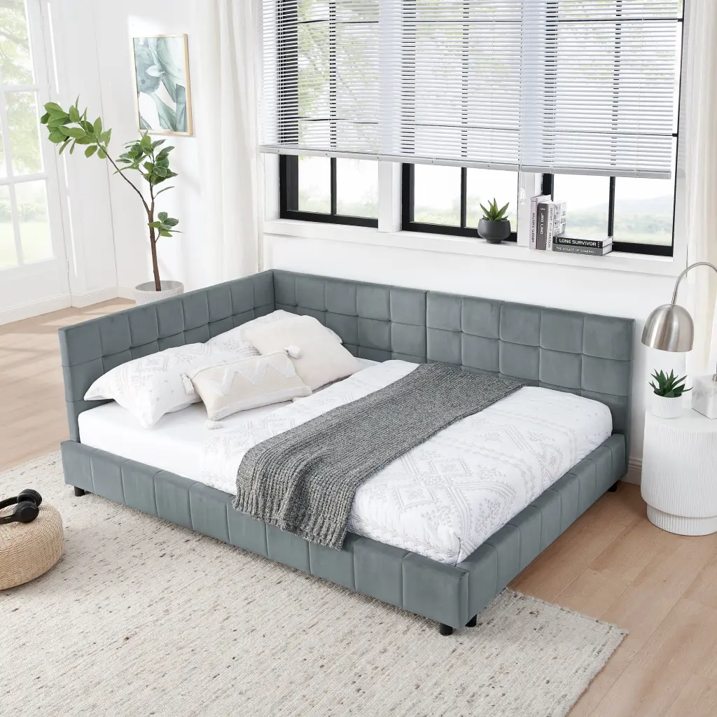 Full Size Upholstered Tufted Bed Frame, Comfortable Sofa Bed chuangyuan smart home