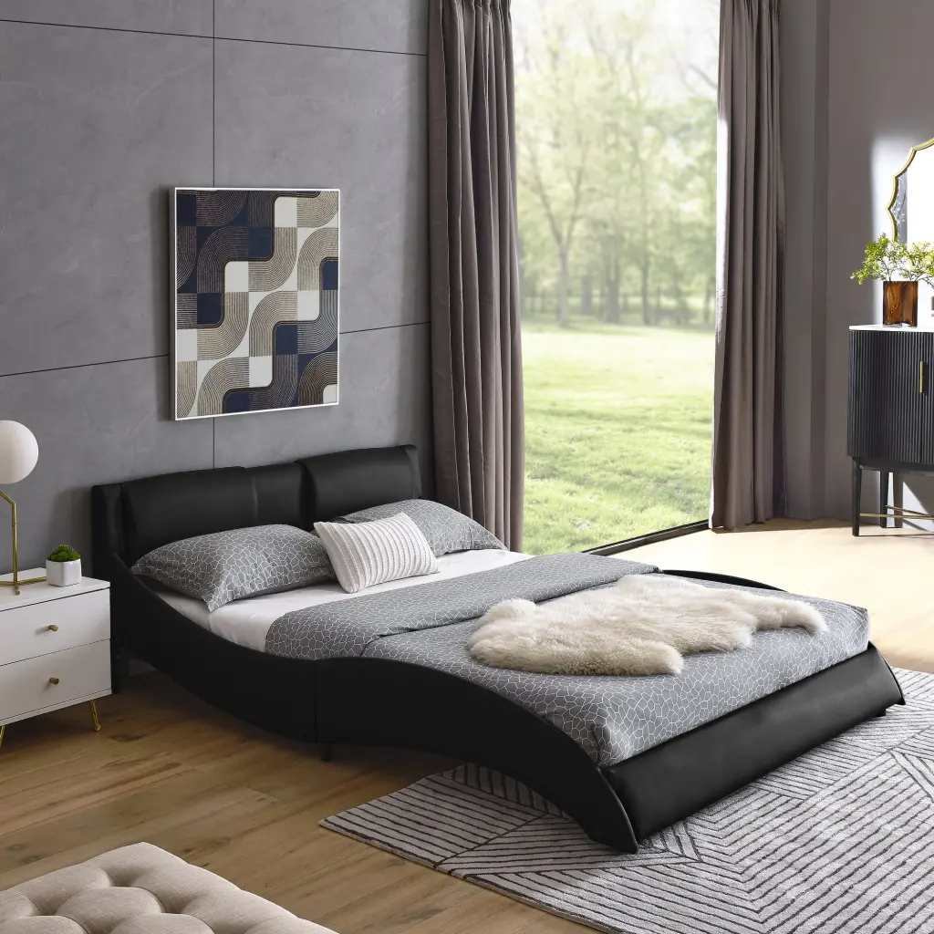 Queen Size Modern Faux Leather Upholstered Platform Bed Frame chuangyuan smart home