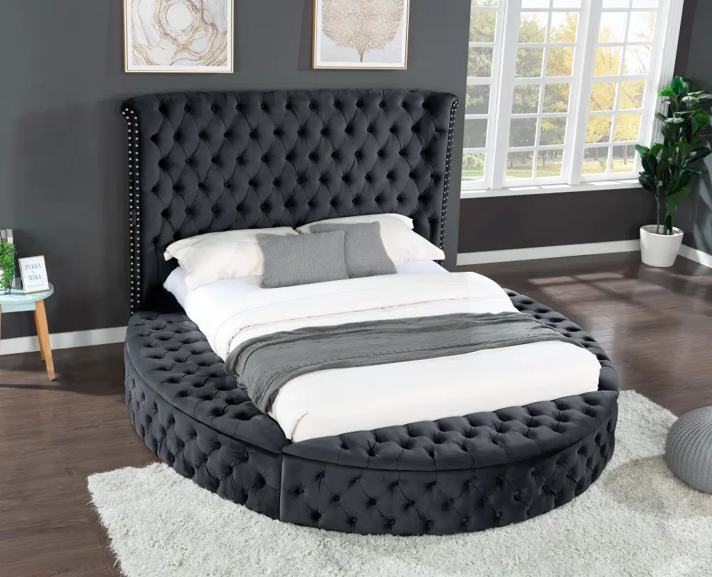 Hazel Queen Size Tufted Upholstery Storage Bed Black Wood Modern Bedroom galaxy home furnishings