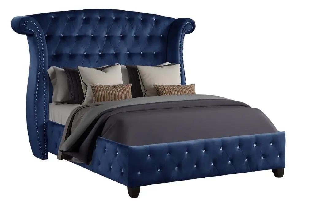 Sophia Modern Style Crystal Tufted Queen Velvet Upholstery Bed Luxury Bedroom Furniture galaxy home furnishings