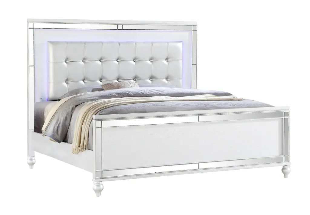 Sterling Full Upholstered LED Bed Made Wood White Hue galaxy home furnishings