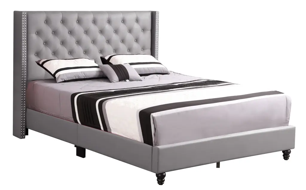 Julie G1912 Full Upholstered Bed Light Grey Foam PU Queen Size Modern Bed Frame glory furniture