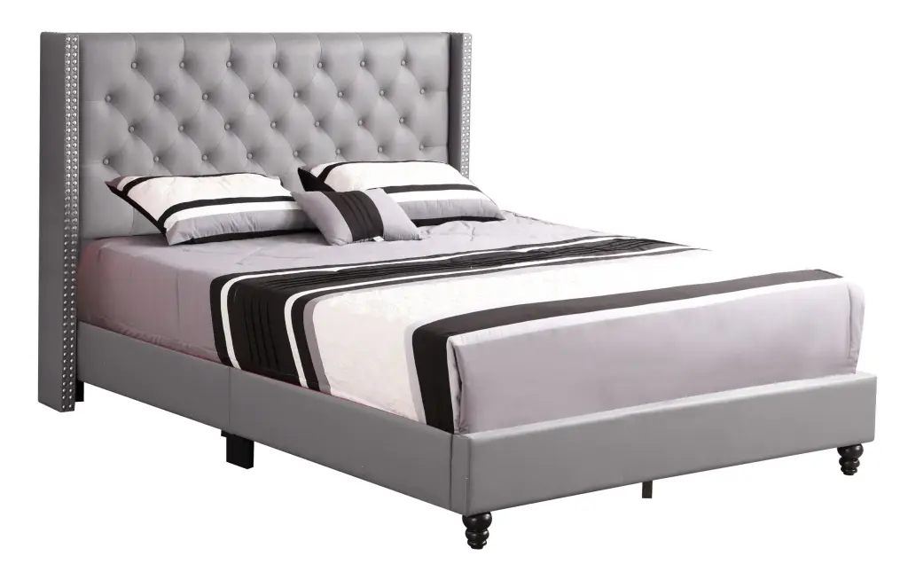 Julie G1912 Queen Upholstered Bed Light Grey Foam PU - Modern Bed Frame glory furniture