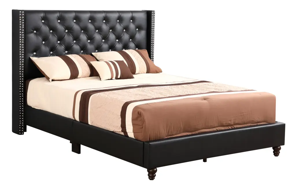 Julie G1919 Queen Upholstered Bed Black Foam PU Fabric glory furniture